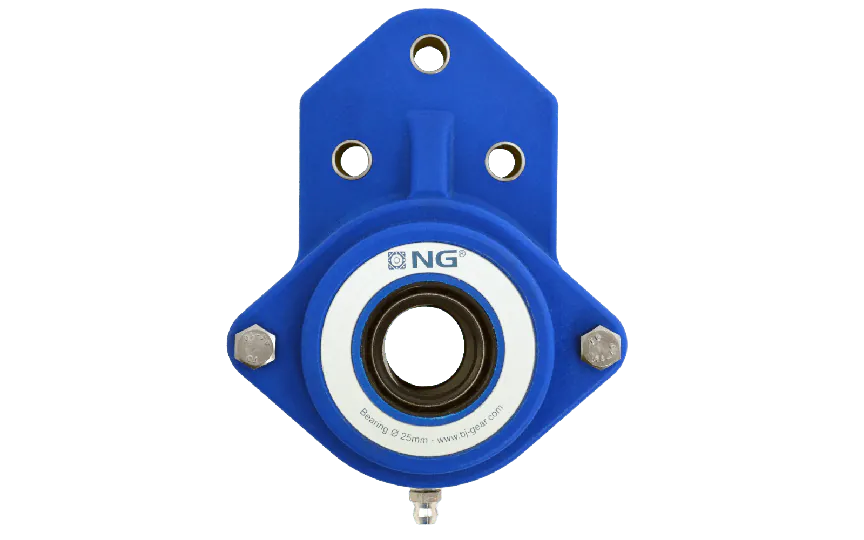 NG waterproof flange bearing F3 Ø25, 3-bolt, open cover, blue